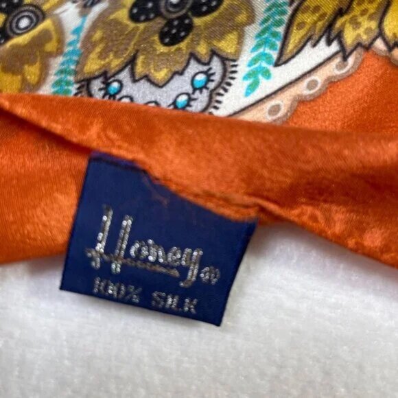 Honey Silk Scarf 30x31" Square Leafy Floral Pattern Multi Color - Picture 6 of 7